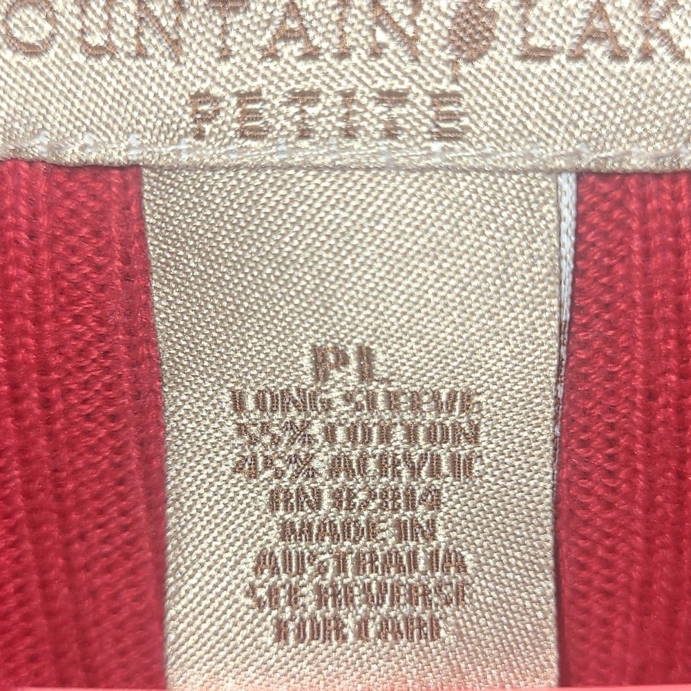 Sweater red knit Long sleeve stretch Ribbed cotton blend turtleneck L P - Picture 3 of 3